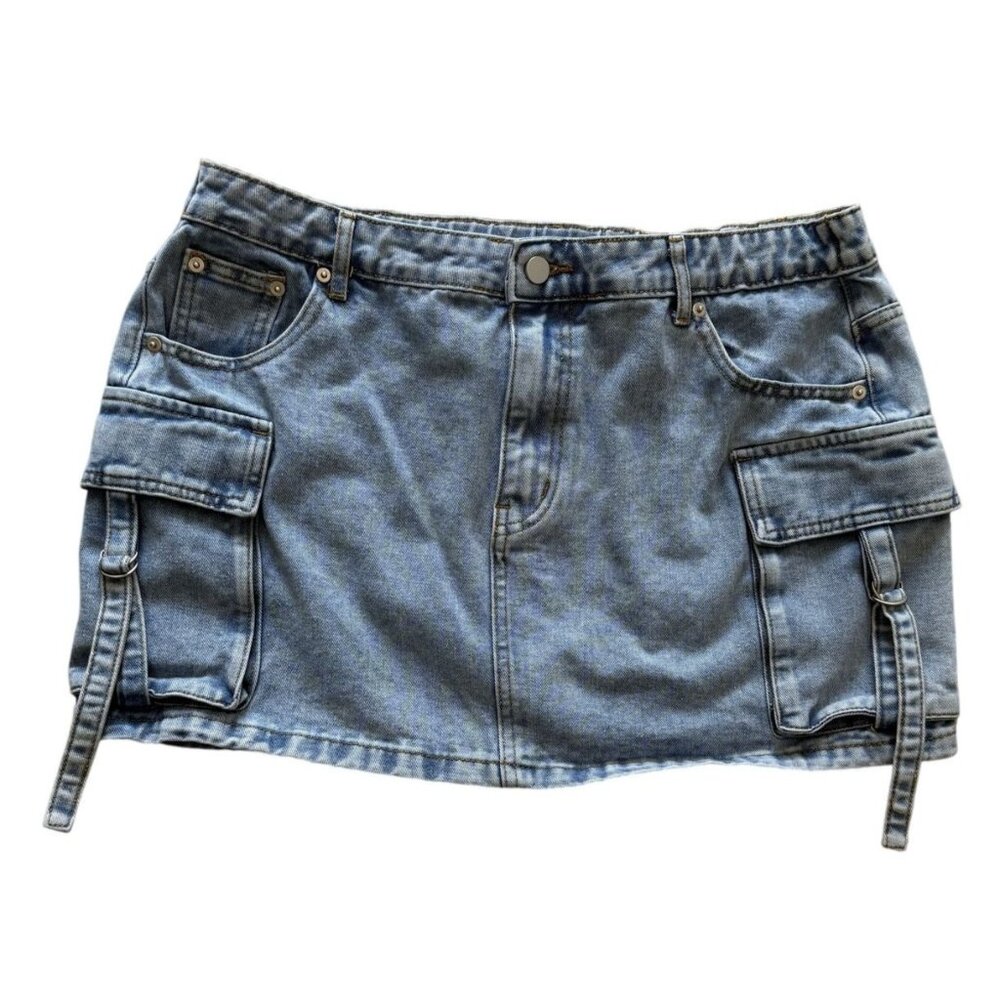 Riley & James Light Wash Denim Cargo Mini Skirt Pockets Women L Casual